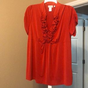 Ruffle front plus size blouse